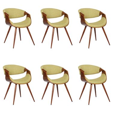 Butterfly Dining Chair Set of 6 In Walnut and Green