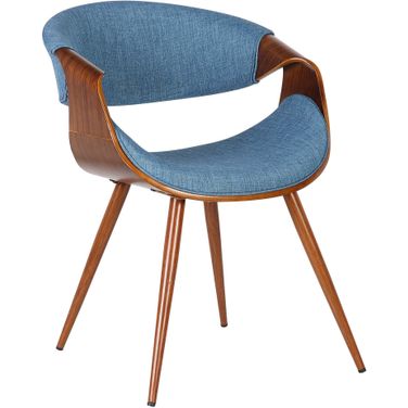 Butterfly Mid-Century Dining Chair In Walnut Finish and Blue Fabric