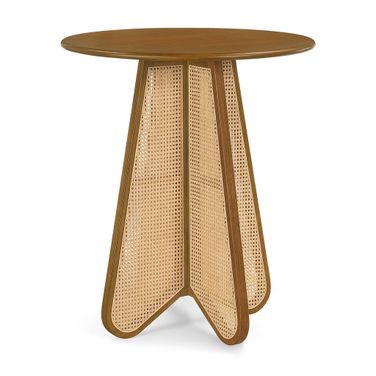 Butterfly Solid Wood and Natural Cane Bar Height Table In Brown and Natural