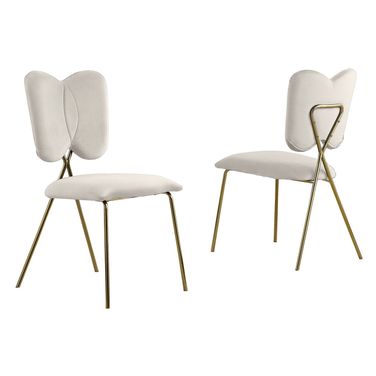 Butterfly Winged Side Chairs Set of 4 In Cream Velvet and Gold Chrome Base