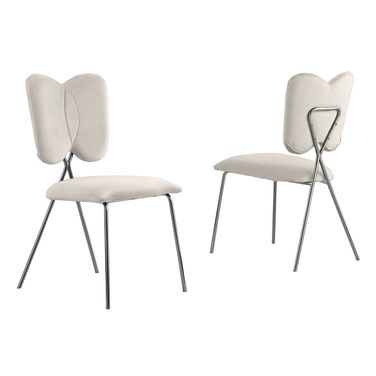 Butterfly Winged Side Chairs Set of 4 In Cream Velvet and Silver Chrome Base