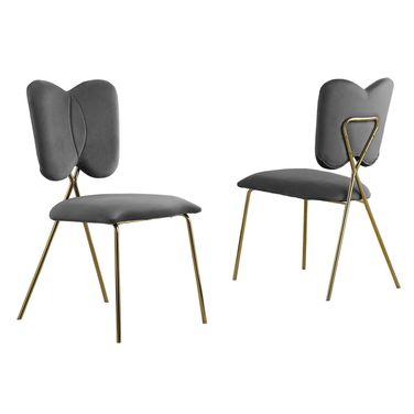 Butterfly Winged Side Chairs Set of 4 In Dark Gray Velvet and Gold Chrome Base