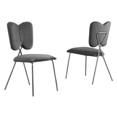 Butterfly Winged Side Chairs Set of 4 In Dark Gray Velvet and Silver Chrome Base