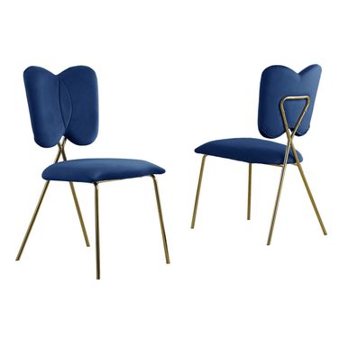 Butterfly Winged Side Chairs Set of 4 In Navy Blue Velvet and Gold Chrome Base