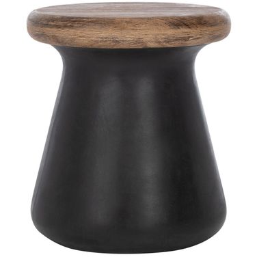 Button Indoor-Outdoor Modern Concrete Round 18.1 Inch Height Accent Table in Black