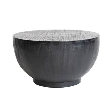 Cabella Round Mango Wood Drum Coffee Table with Combed Finish In Black