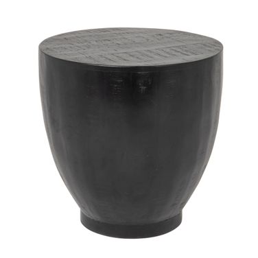 Cabella Round Mango Wood Drum End Table with Combed Finish In Black