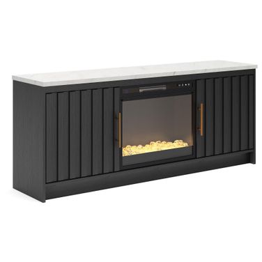 Cadmori 63 Inch TV Stand with Electric Fireplace In Black and White