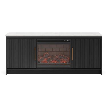 Cadmori 63 Inch TV Stand with Electric Fireplace In Black and White