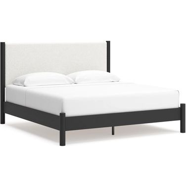Cadmori King Upholstered Panel Bed In Black and White