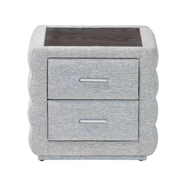Cadmus Channel-Tufted Fabric 2-Drawer Nightstand In Light Grey