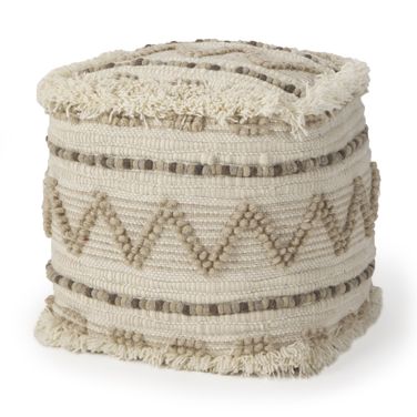 Beige And Brown Wool Square Pouf With Cotton And Felt Popcorn Stitch Beige And Brown Wool Square Pouf With Cotton And Felt Popcorn Stitch