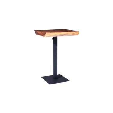 Cafe Bar Table with Chamcha Wood Top and Metal Legs In Black and Natural