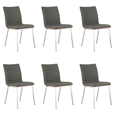 Cafe Brushed Stainless Steel Dining Chair Set of 6 In Gray and Walnut