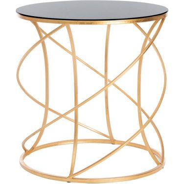 Cagney Gold and Black Glass Top Round Accent Table