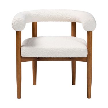 Caia Boucle Dining Chair In Cream and Walnut Brown