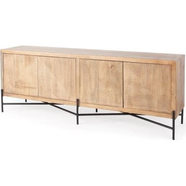 Cairo Brown Solid Wood Black Metal Base 4 Door Cabinet Sideboard
