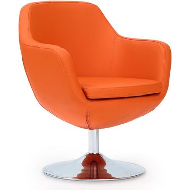 Caisson Faux Leather Swivel Accent Chair in Orange and Polished Chrome