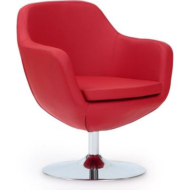 Caisson Faux Leather Swivel Accent Chair in Red and Polished Chrome