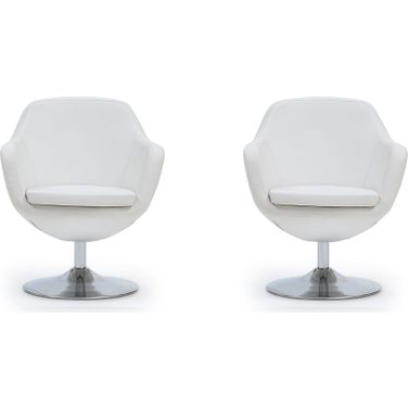 Caisson Faux Leather Swivel Accent Chair in White and Polished Chrome (Set of 2)