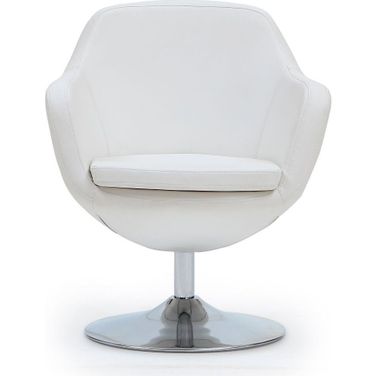 Caisson Faux Leather Swivel Accent Chair in White and Polished Chrome