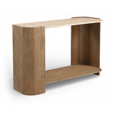 Calabria Marble and Oak Wood Console Table In Beige and Brown