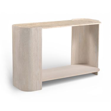 Calabria Marble and Oak Wood Console Table In Beige and Cream