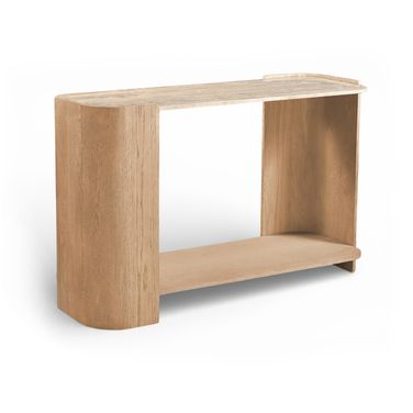 Calabria Marble and Oak Wood Console Table In Beige and Natural