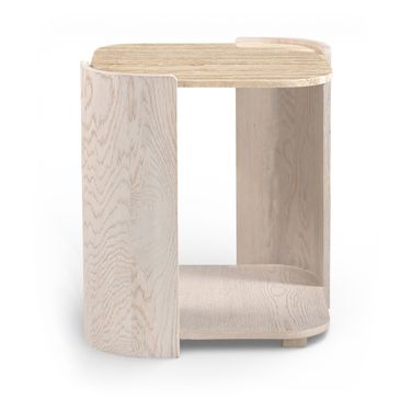 Calabria Marble and Oak Wood End Table In Beige and Cream