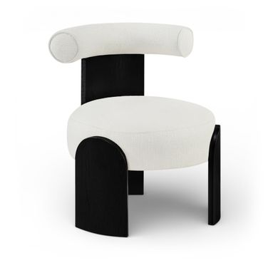 Calder Linen Textured Fabric Upholstered Accent Chair In Cream