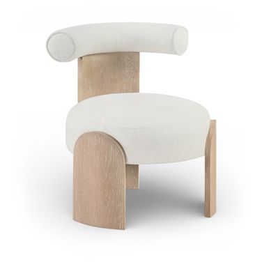 Calder Linen Textured Fabric Upholstered Accent Chair In Cream