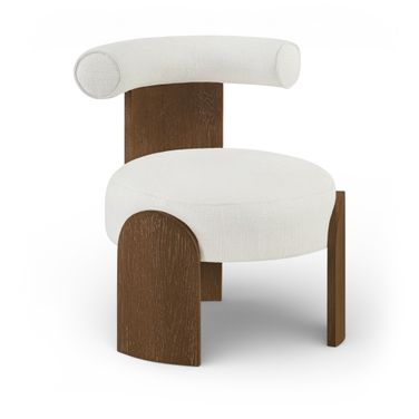 Calder Linen Textured Fabric Upholstered Accent Chair In Cream
