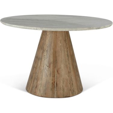 Caldera 48 Inch Round Dining Table In White Travertine and Light Oak