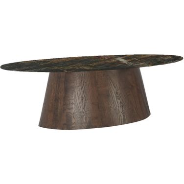 Caldera 90 Inch Oval Dining Table In Lava Marble with Dark Oak Base