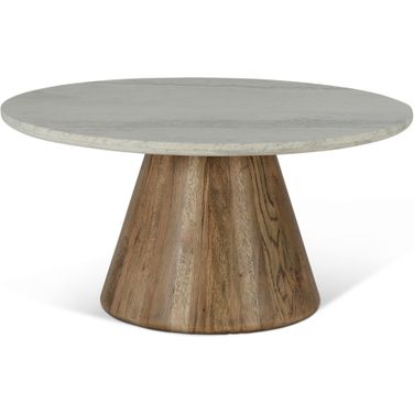 Caldera Coffee Table In White Travertine with Light Oak Base