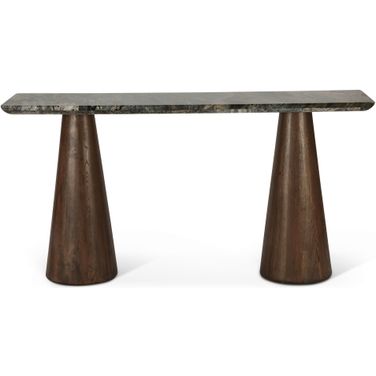 Caldera Console Table with Lava Marble and Dark Oak Base In Black