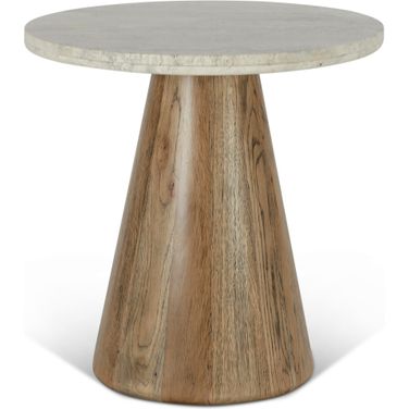 Caldera Side Table In White Travertine and Light Oak