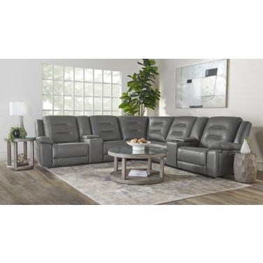 Caldwell 7 Piece Modular Power Reclining Sectional with Power Adjustable Headrests and 2 Consoles In Tahoe Charcoal