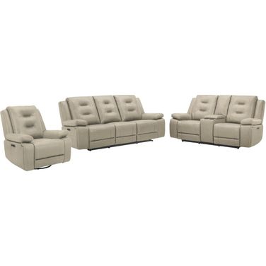 Caldwell Power Reclining Living Room Set with Power Headrest In Tahoe Fog