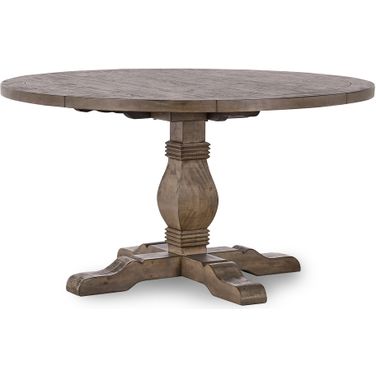 Caleb 55 Inch Round Dining Table In Distressed Brown