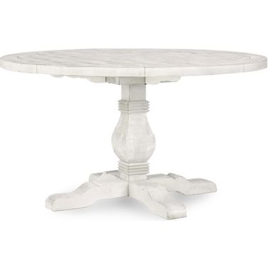 Caleb 55 Inch Round Dining Table In Distressed Ivory