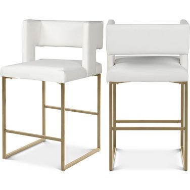 Caleb Vegan Leather Counter Stool Set of 2 In White/Brushed Gold