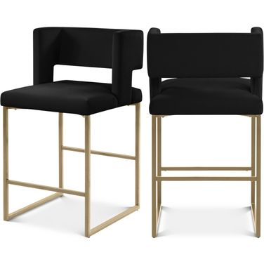 Caleb Velvet Counter Stool Set of 2 In Black/Brushed Gold