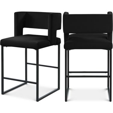 Caleb Velvet Counter Stool Set of 2 In Black/Matte Black
