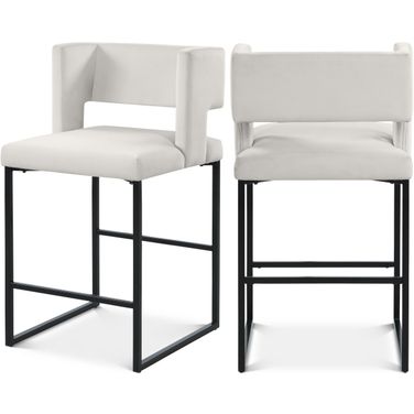 Caleb Velvet Counter Stool Set of 2 In Cream/Matte Black