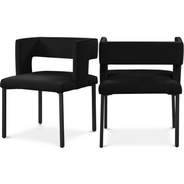 Caleb Velvet Dining Chair Set of 2 In Black/Matte Black