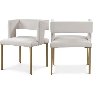 Caleb Velvet Dining Chair Set of 2 In Cream/Brushed Gold