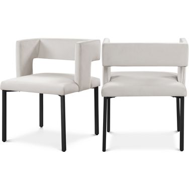 Caleb Velvet Dining Chair Set of 2 In Cream/Matte Black