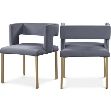 Caleb Velvet Dining Chair Set of 2 In Grey/Brushed Gold