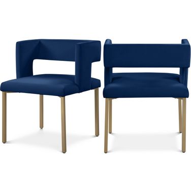 Caleb Velvet Dining Chair Set of 2 In Navy
